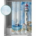 thumbnail image 3 of 60x72 Inch Shower Curtains for Bathroom Nautical Blue Fabric Bath Curtain Decor Lighthouse Ocean Sailboat Summer Painting Waterproof Restroom Curtains Shower Set Accessories with 12 Hooks 60 Inch, 3 of 6