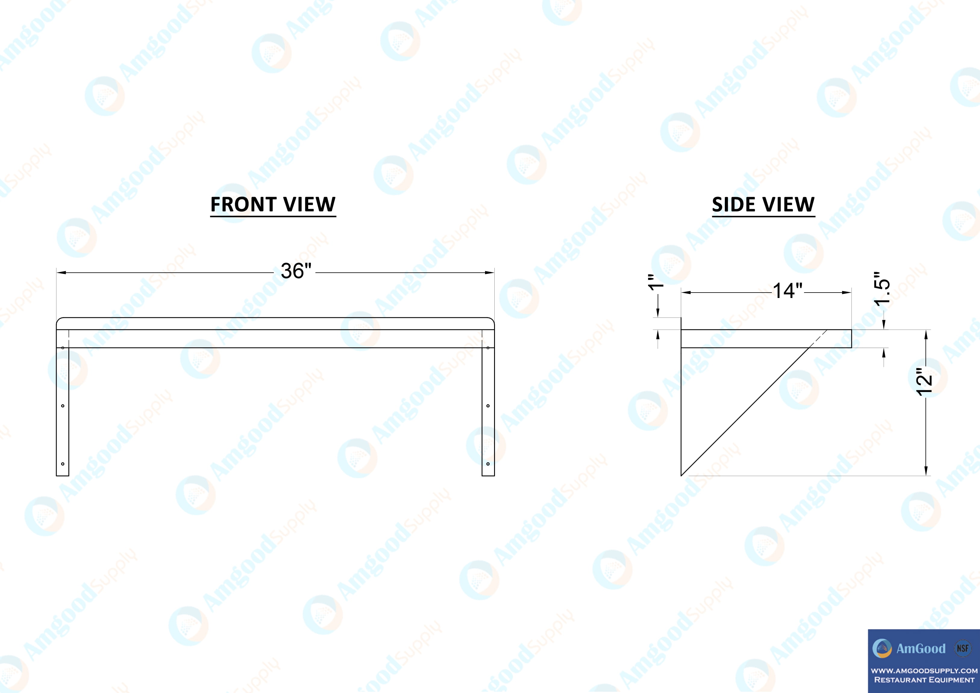 AmGood 14" Width x 36" Length | Stainless Steel Wall Shelf | Square Edge | Metal Shelving | Heavy Duty | Commercial Grade | Wall Mount | NSF Certified
