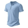 thumbnail image 4 of Krdevn Mens Shirts - Men's Casual T Shirts Pure Color Basic Tee Comfortable Summer Short Sleeve Top Button Detail Everyday Wear Breathable Blend,Mens Fall Shirts,Color:Light Blue,Size:S, 4 of 4