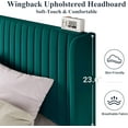 thumbnail image 3 of Allewie Queen Size Bed Frame/Velvet Upholstered Platform Bed/Vertical Channel Tufted Wingback Headboard/Strong Wooden Slats/No Box Spring Needed/Easy Assembly/Teal, 3 of 8
