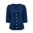 thumbnail image 4 of Endives Linen Shirts For Women Summer Cotton Linen V Neck 3/4 Sleeve Tops Loose Vacation Beach Solid Blouses Tunic Tops, 4 of 4