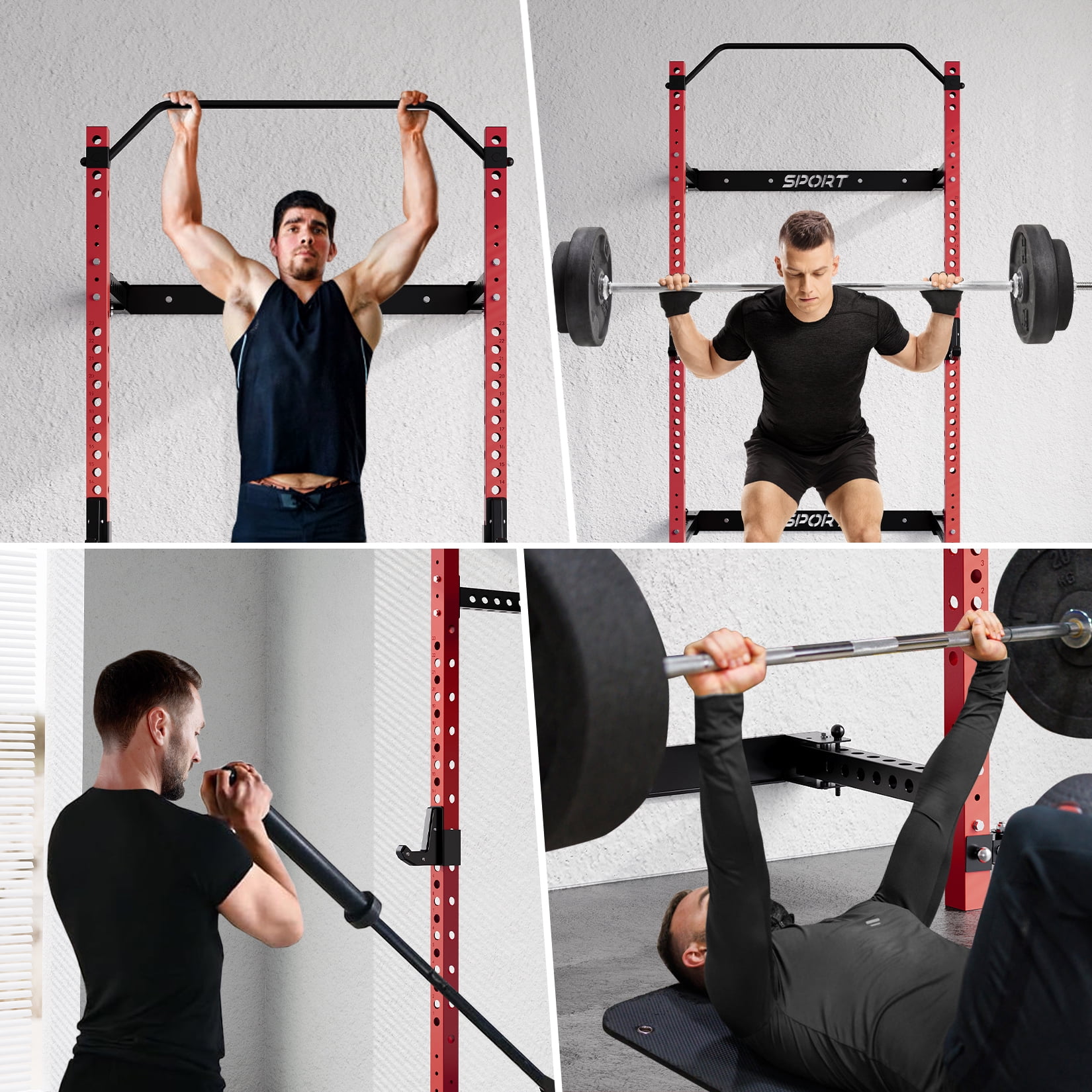 Folding Wall Mounted Squat Rack for Home Gym – 1000lbs Heavy Duty Power Rack with Adjustable Pull Up Bar, J-Hooks & 360° Landmine – 2.36" Steel Frame, Collapsible Space-Saving Design for Garage