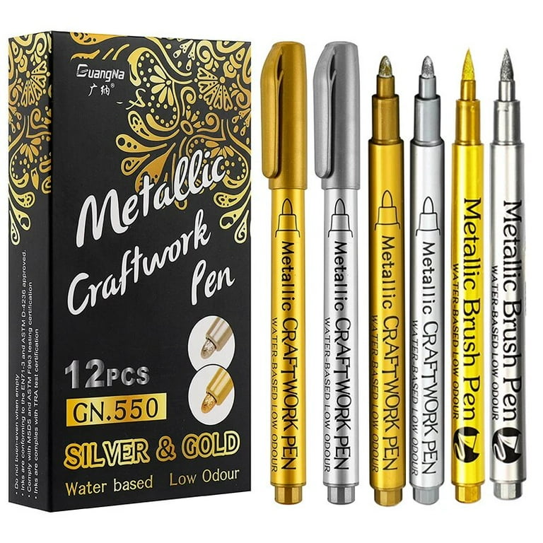 Metallic Marker Pen Set Gold Silver White Colors Brush Pen Medium