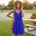 thumbnail image 2 of EANJE Women Summer Sleeveless Casual Sundress Loose Fit V Neck Button Front Short Dresses Spaghetti Strap Beach Mini Dress With Pockets Royal Blue 4XL, 2 of 5