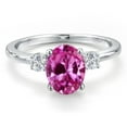 thumbnail image 3 of Gem Stone King 14K White Gold Pink Created Sapphire and White Lab Grown Diamond Engagement Ring for Women | 1.20 Cttw | Oval 9X7MM | Gemstone September Birthstone | Size 5, 3 of 6