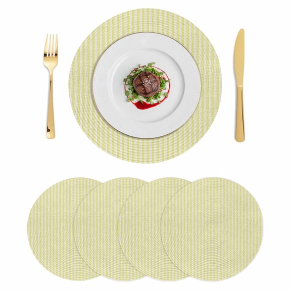 Yellow Striped Round 15 Inch Placemats Set of 4, Modern Simple Farmhouse Beige Vintage HeatResistant Non Slip Place Mats for Dining Table, Wipeable Braided Kitchen Table Mats for Housewarming
