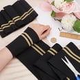 thumbnail image 3 of 2Pcs Metallic Stripe Pattern Ribbing Fabric for Cuffs 5.3x37.4" Black Waistbands Collar Cuffs with Gold Trim, 3 of 9