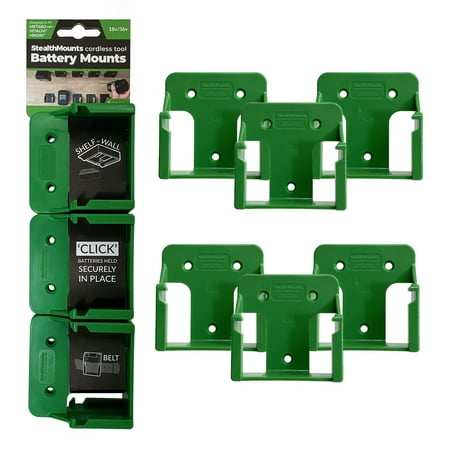 

Stealthmounts Green Battery Mount for Metabo HPT Hitachi Hikoki 18v 36v Batteries 6 Pack. Fits Multivolt Batteries