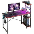 thumbnail image 1 of Bestier 44" Rectangular Gaming Desk with RGB LED Lights and Adjustable Storage Shelves, Carbon Fiber Black Finish, with Foldable Cup Holder and Headphone Hook, Easy Assembly, 1 of 7