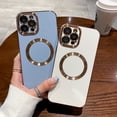 thumbnail image 6 of for iPhone 12 Pro Case, [Compatible with MagSafe] Magnetic Luxury Plating Gold Cover Built-in Camera Lens Protector Shockproof Protective Slim Phone Case,Blue, 6 of 9