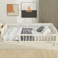 thumbnail image 6 of Wood Full Size Upholstered Platform Bed with Beige Guardrail and Pillow - Safe & Comfortable, 6 of 14