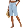 thumbnail image 5 of Cmfcve Bermuda Shorts for Women Knee Length Longer Shorts Summer Cotton Blend Casual Elastic Waisted Short Pants, 5 of 5