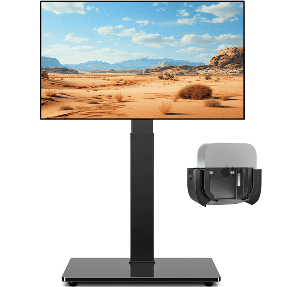 RTVR Floor TV Stand Swivel Adjustable Base for 32 - 75 inch Flat Screens with Apple TV Roku Ultra Mount, Modern Black