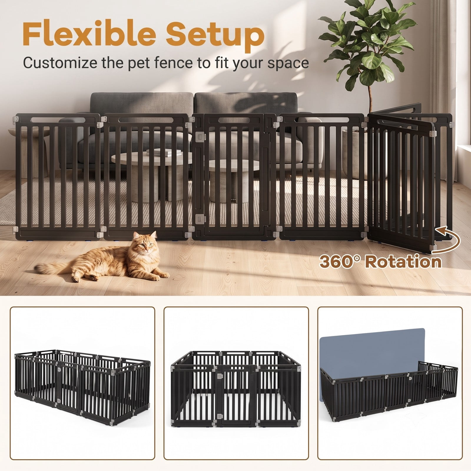 ALPULON 12-Panel Dog Playpen 31.5 Inch Height Indoor Outdoor Pet Fence Foldable HDPE Puppy Exercise Pen Enclosure Kennel for Small Medium Dogs, Black