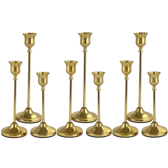 HIDAWN Gold Candlestick Holders Set of 9, Metal Taper Candle Holders, Home Decor Holder Set for Table, Mantel, Room Decorations Housewarming Gift Gold