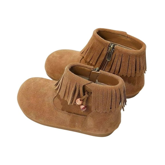 Mwjwdo Mid Calf Girls' Boots Fleece Lining Soft Leather Non-slip Fashion Footwear Warm Casual Winter Outdoor Stylish Short Boots Brown 34