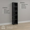 thumbnail image 6 of Prepac Moda 80" Tall 5-Tier Narrow Bookcase in Black, Modern Storage Accent Bookshelf with 3 Adjustable Shelves for Home, Office, Living Room, Bedroom, 6 of 13