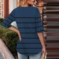 thumbnail image 4 of SYMOID Womens Regular Size Casual Fashion Striped Printed Short Sleeve Square Neck Pull-On Flared Sleeve Blouse,Dark Blue,Size S, 4 of 6