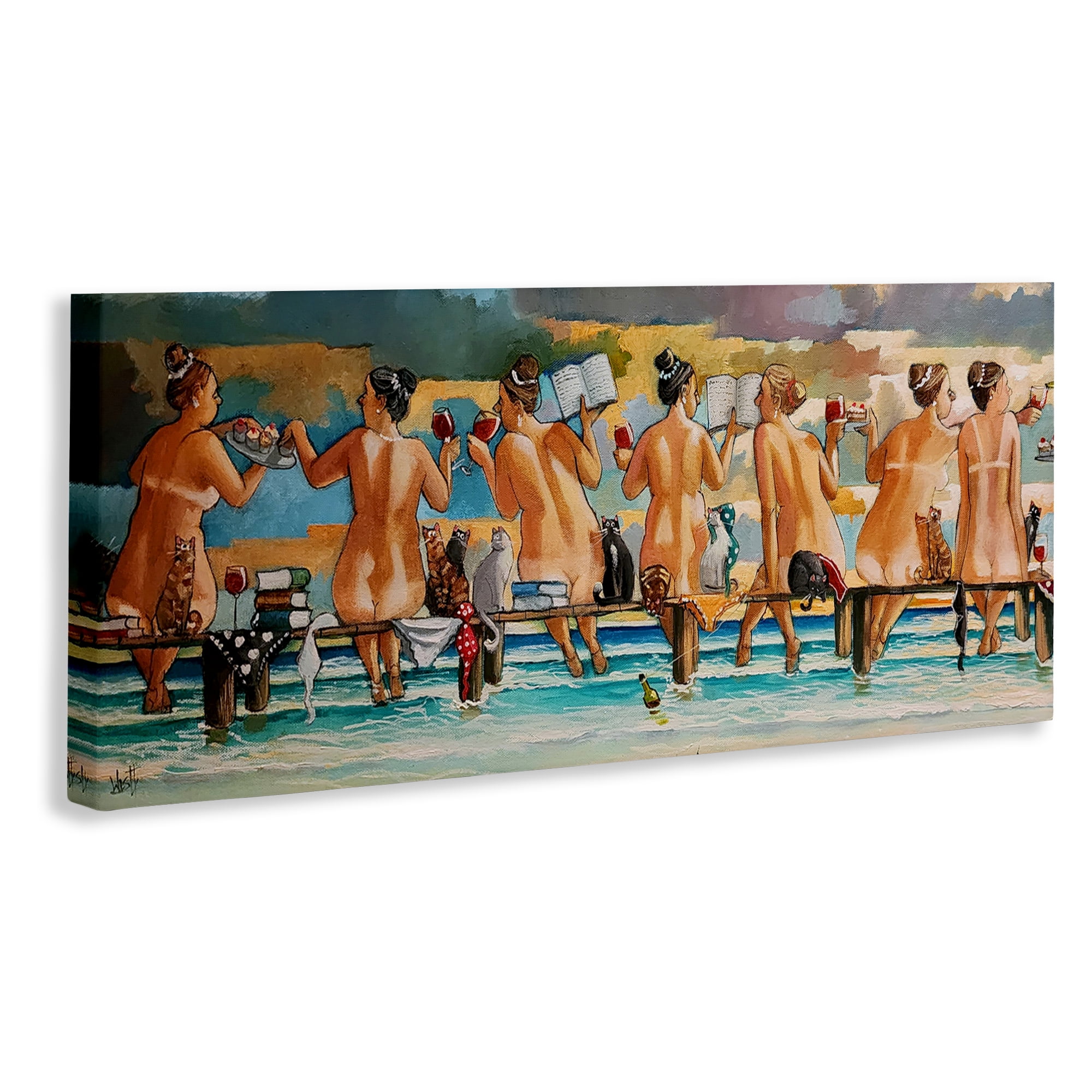Wine, Books And Cats Jetty Canvas Wall Art, design by Ronald West