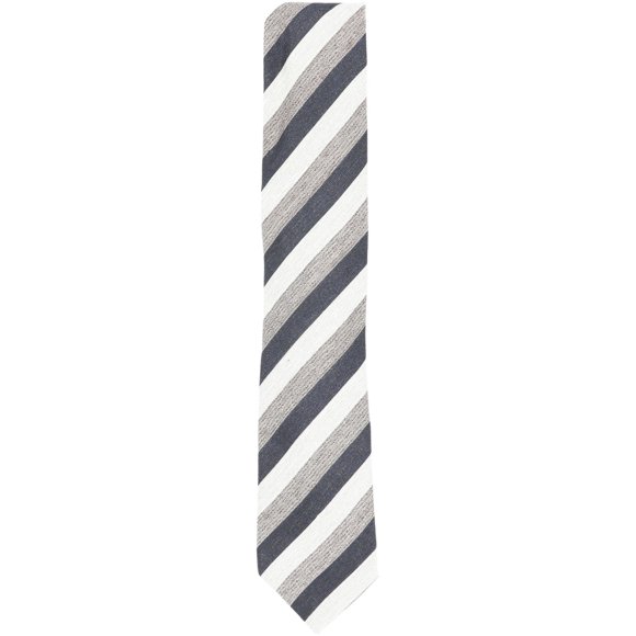 Ermenegildo Zegna Men's Navy / Silver Brown Silk and Linen Diagonal Stripe Necktie - One Size