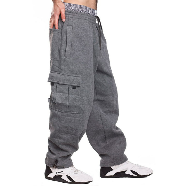 Pro 5 Mens Fleece Cargo Sweatpants,Dark Grey,3XL
