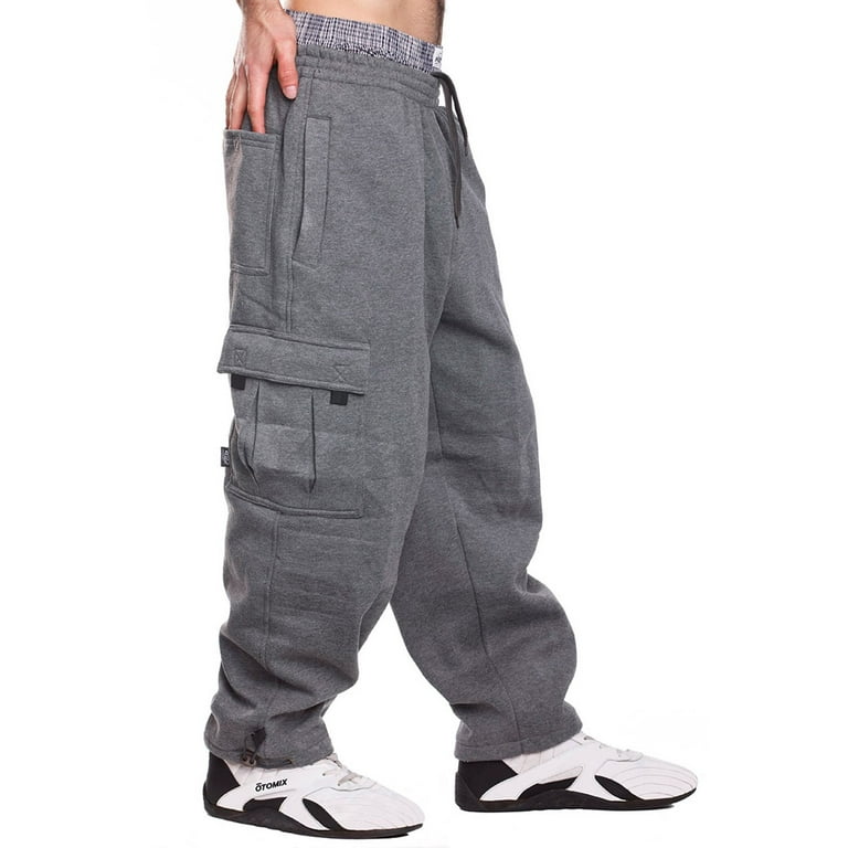 Pro 5 Mens Fleece Cargo Sweatpants,Dark Grey,3XL 