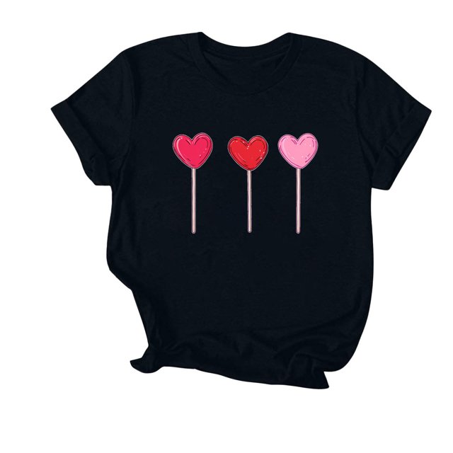Soki T-Shirt Graphique Cœur d'Amour pour Femmes, Col Rond, Manches Courtes