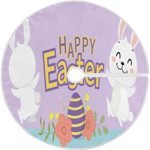 FMSHPON Easter Egg Rabbit Xmas Christmas Tree Skirt Stand Mat for Holiday Party Decoration Indoor Outdoor 48 inches
