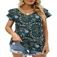 thumbnail image 2 of CHOK Womens Tops Summer Double Ruffle Short Sleeve V-Neck Casual Blouses  Colorful Leaves-L(US 12-14), 2 of 4