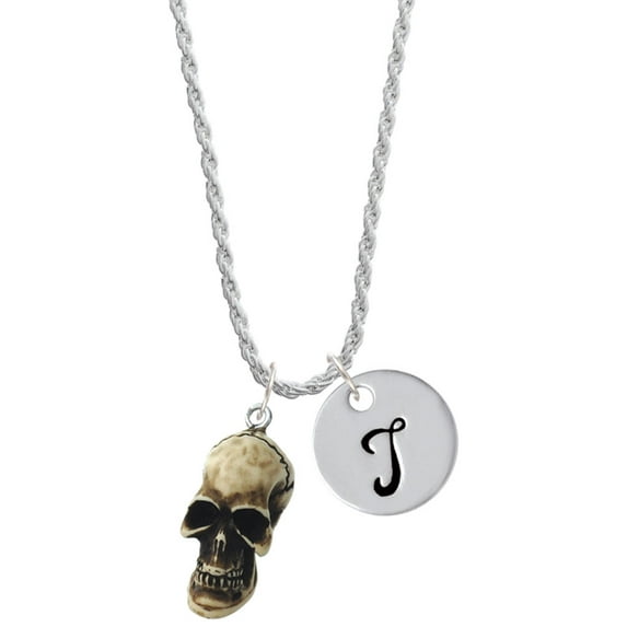 Delight Jewelry Resin Skull Silvertone Script Initial Disc - T - Charm Necklace, 20"+3"