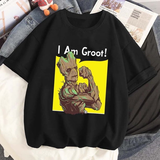Camisetas con estampado de Marvel Baby Groot para mujer, ropa de calle informal a la moda, camisetas de dibujos animados para mujer, Camiseta con cuello redondo