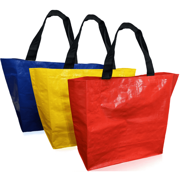 3PCS Extra Large Reusable Shopping Grocery Bags with Handles Colorful Woven Plastic Waterproof Lightweight Tote Bags(Random Color)