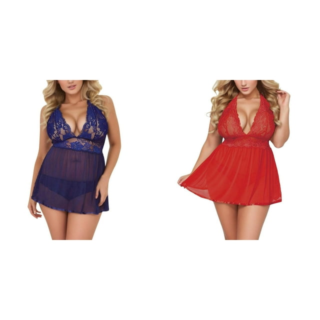2 Pack(Red 1PCS & Blue 1PCS) Multipack Rhinestone Body Stockings for Women Plus Size Open Corset Costume Back Lace Sleepwear