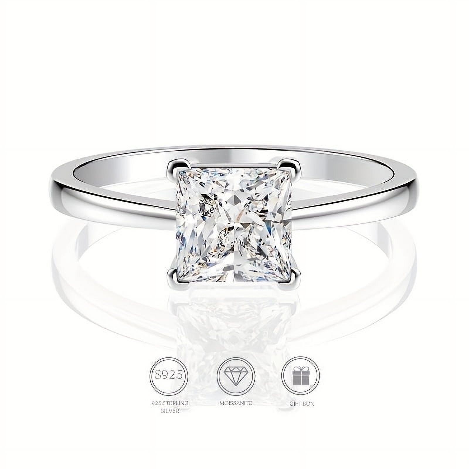 1 Carat Classic Princess Cut Moissanite Ring for Women, Engagement Wedding Jewelry