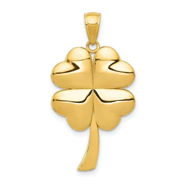 14k Yellow Gold 4 Leaf Clover Necklace Charm Pendant Good Luck Italian Horn