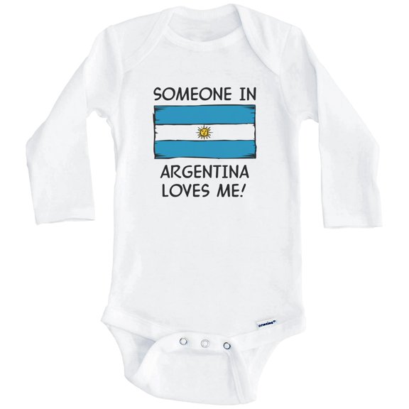 Someone In Argentina Loves Me Argentinian Flag One Piece Baby Bodysuit (Long Sleeve), 0-3 Months White