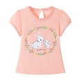 thumbnail image 2 of HILEELANG Toddler Girl Easter T-Shirt Leggings Outfit Set Summer Cotton Pink White Bunny Rabbit Ruffle Short Clothing Sets 3T, 2 of 5