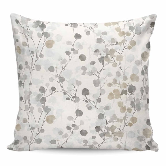 Throw Pillow Covers 20x20 Inch, Gray Botanical Decorative Pillow Cases for Couch Sofa Bed, Farmhouse Spring Summer Floral Leaves Cotton Linen Square Home Decor Pillowcases with Hidden Zipper