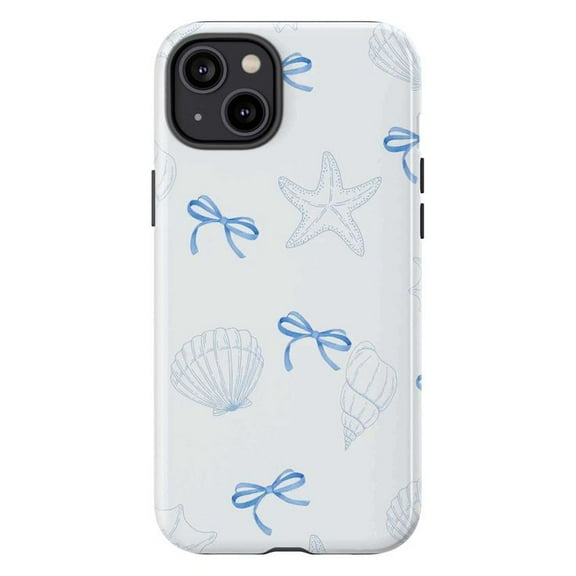 Nautical Pastel Shell Phone Case, Simple Line Art Design with Ribbons Phone Cover, Fits iPhone 16 15 14 13 12 11 Pro Max Mini