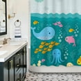 thumbnail image 3 of Sunlit Lovely Cartoon Sea Creatures Fabric Shower Curtain for Kids, Whale Turtle and Fish Bathroom Decor Curtain for Girls and Boys, 3 of 6