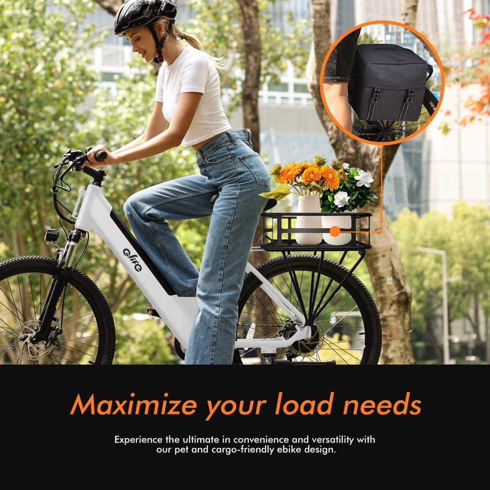 Cityone Electric Bike for Adults 26" Step-Through 20MPH Ebike with 2.1" Tire, Peak 750W Motor Ebikes with 7 Speed, E-bike (White)