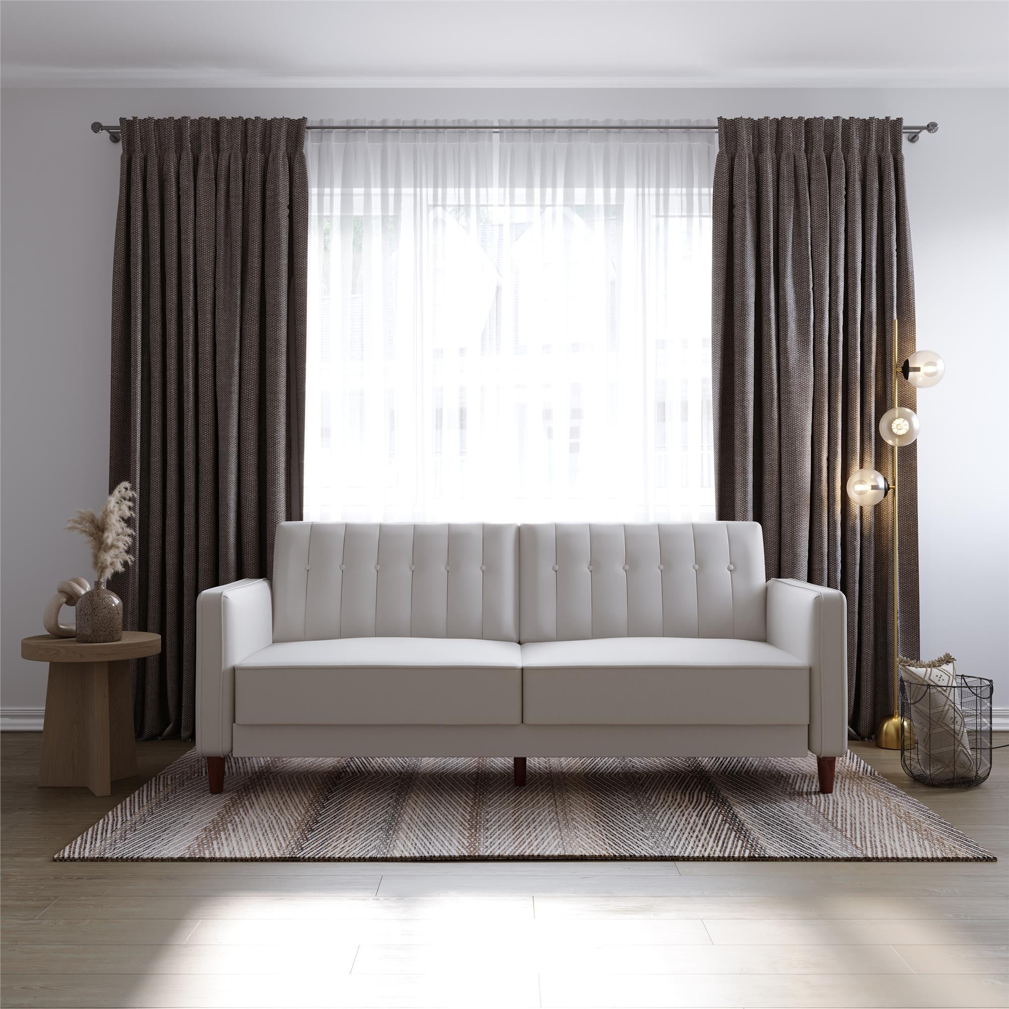 DHP Pin Tufted Transitional Futon and Sofa Bed, White Faux Leather