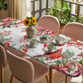 thumbnail image 3 of Cardinal Bird Table Cloths for 8 Foot Rectangle Tables, Winter Poinsettia Pine Cones Berry Wood Patio Waterproof Elastic Fitted Tablecloths, Washable Rectangular Table Cover for Camping, 3 of 8