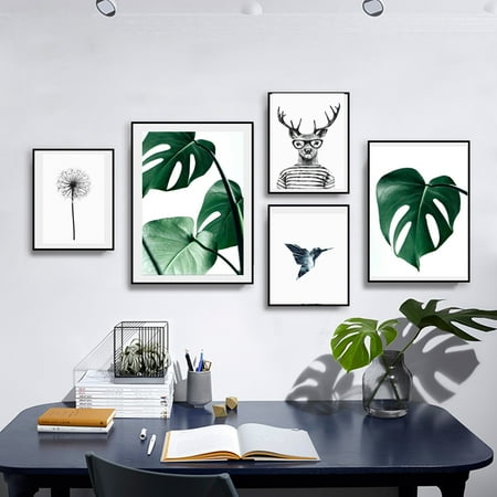Arc Picture Light - Mrosaa Nordic Green Plant Leaf Canvas Painting Wall Art Print Picture for Living Room, Unframed