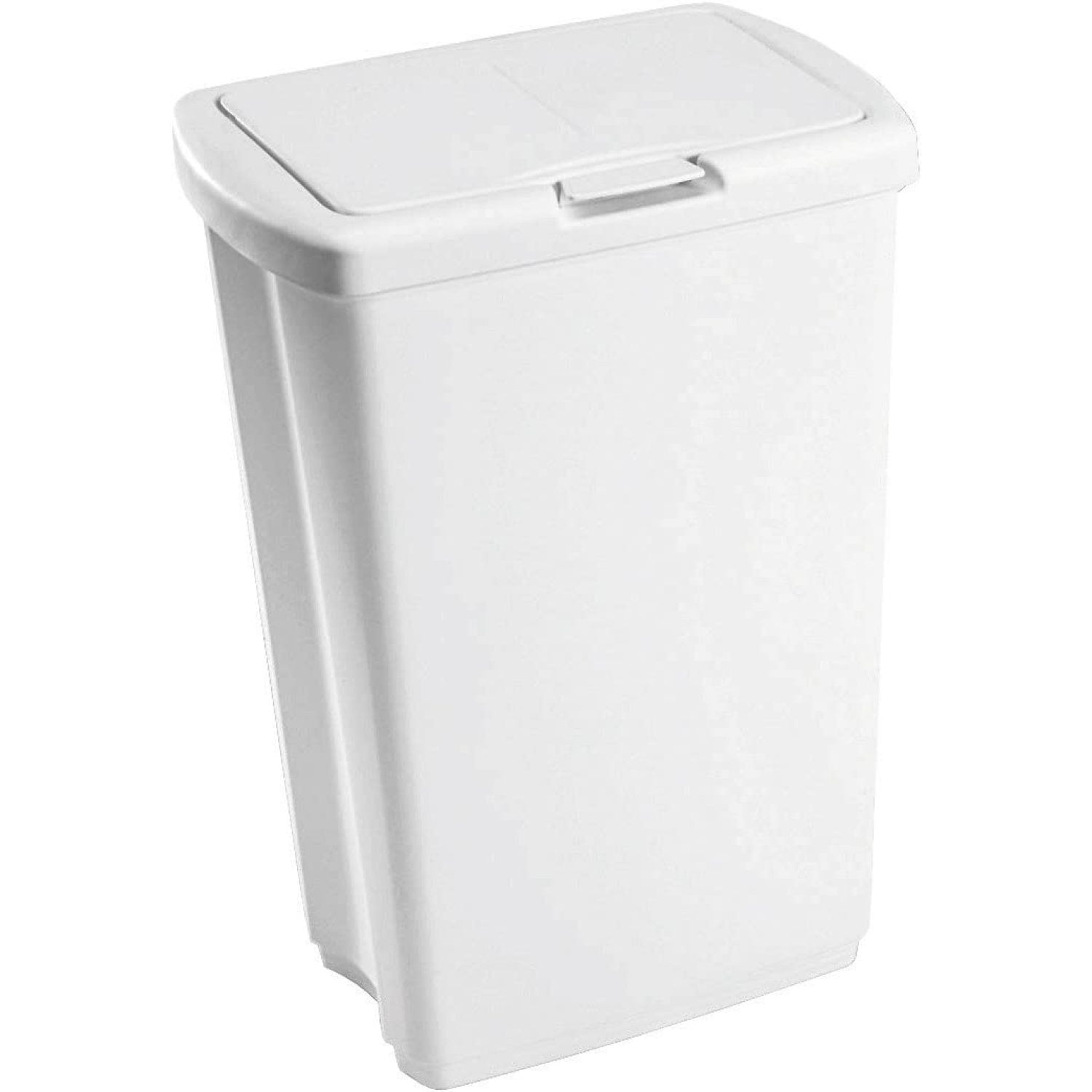 Spring Top Kitchen Bathroom Trash Can with Lid, 13 Gallon White Plastic