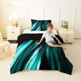 thumbnail image 3 of Manfei Neon Light Stripes Twin Comforter Sets, Abstract Wavy Line Bedding Set, Teal Black, Black Reversible 2 Pieces, 1 Comforter and 1 Pillowcase, 3 of 6