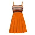 thumbnail image 6 of Qwertyu Boho Dresses for Women 2025 Flowy Boho Adjustable Sun Dress Smocked Ruffle Sleeveless Square Neck Mini Dress Saffron XL, 6 of 7