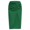 thumbnail image 2 of Women's Split Thigh Satin Ruched Midi Skirt Kinky Irregular Solid Slit Zipper Pack Hip Skirt Wyongtao Deals, 2 of 6