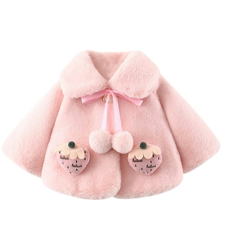 

Efsteb Infant Toddler Baby Girls Cute Winter Warm Thick Faux Fur Cardigan Cloak Outerwear Coat with Bow Pom-pom Balls Pink 2-3 Years