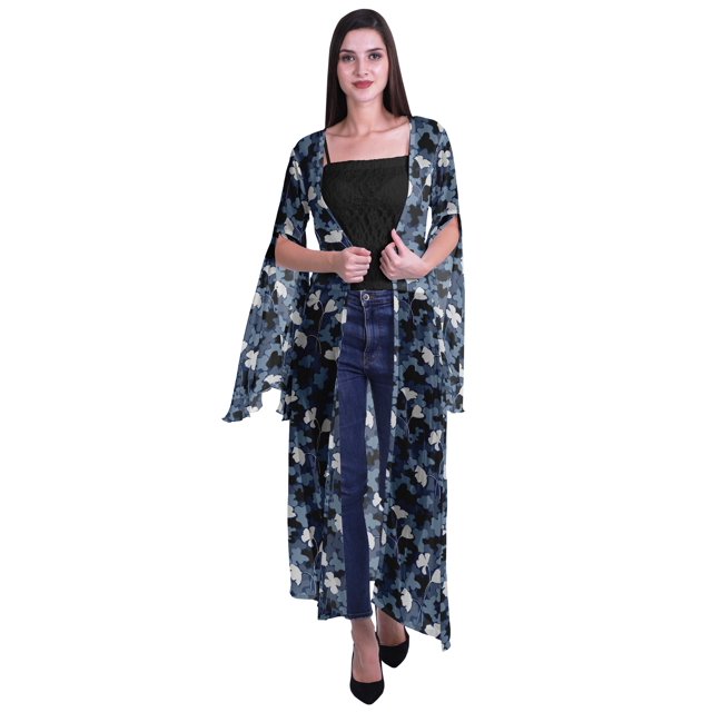 Moomaya Vêtements de Plage en Georgette Imprimée pour Femmes Long Cardigan